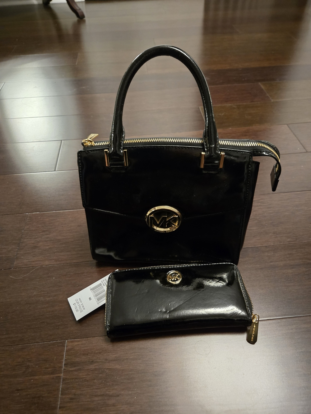 Michael Kors Black Patent Leather Top-Handle Satchel with Wallet